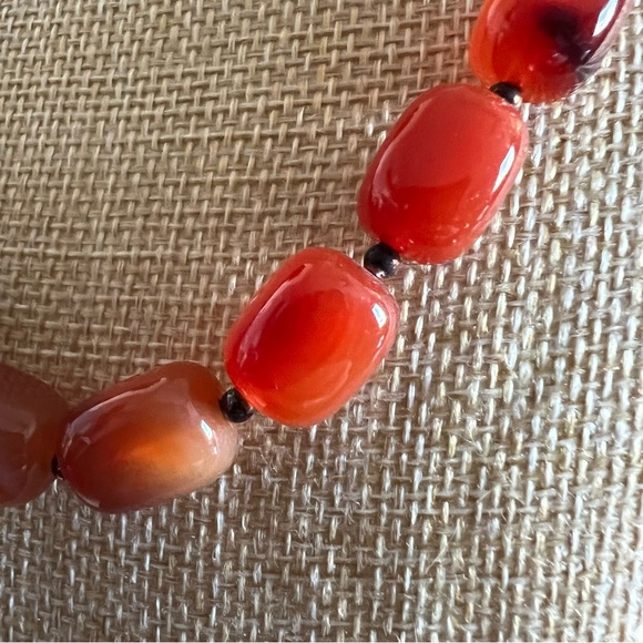 Vintage Lucas Lameth CN 925 Red Orange Agate Stone Bead Necklace 17” +3” Ext 20” - Picture 5 of 11
